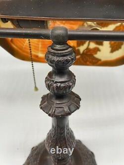 Art Nouveau Bronze Spider Galle Style CAMEO GLASS Bankers Desk Lamp Ornate Base