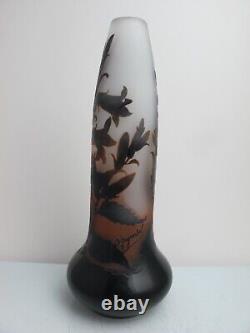 Art Nouveau D'ARGENTAL French Art Glass CAMEO Flower & Leaves 12 Vase