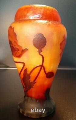 Art Nouveau Daum Cameo Vase Poppies Original (1910-1920)
