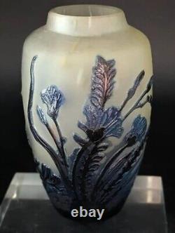 Art Nouveau Ecole de Nancy Pate De Verre Signed Laflor Crocus Cameo Vase