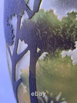 Art Nouveau French 8 Landscape Acid Cut Cameo Art Glass Vase Landscape Trees