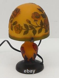 Art Nouveau Galle Style Amber Orange Frosted Cameo Glass Table Rose Lamp 9