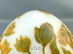 Art Nouveau Gallé Style Art Glass Acid Etched Cameo Dome Shade Floral 13 3/4'