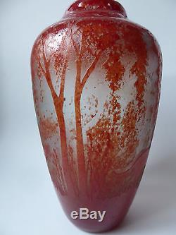 Art Nouveau Legras Cameo Glass Vase With Hunting Dogs