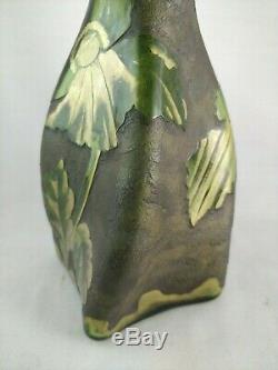 Art Nouveau Mont Joye Legras Cameo Art Glass Vase ca 1920 Poppy Seeds & Leaves