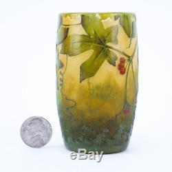 Art Nouveau Period Daum Nancy Cameo Glass Miniature Vase Berry Vine