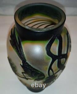 Art Nouveau Style Acid Cut Cameo Art Glass Vase with Birds & Foliage