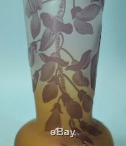 Art Nouveau Violet Deep Orange Emile Galle French Cameo Glass Cabinet Vase C1900