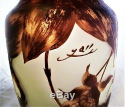 Art Nouveau-inspired Emile Gallé style art glass acid etched 15 cameo vase euc