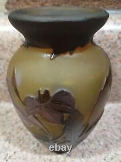 Atq Emile Galle French Art Glass Late 1800's Art Nouveau Cameo Vase Signed