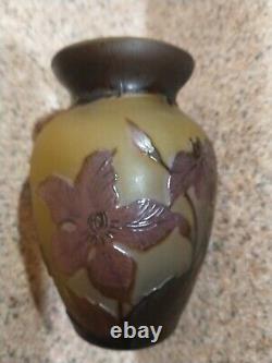 Atq Emile Galle French Art Glass Late 1800's Art Nouveau Cameo Vase Signed