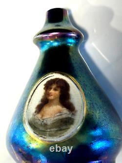 Austrian Iridescent Glass Vase Portrait Cameo Woman Art Nouveau Period