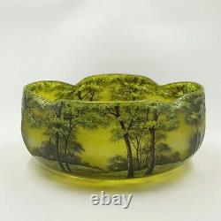 Authentic Antique Daum Nancy Summer Landscape Cameo Glass Bowl Signed