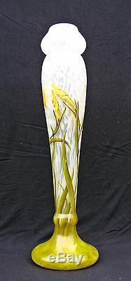 Authentic C1900 Signed Daum Nancy Cameo Iris Vase 22