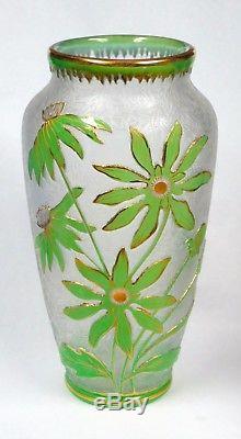 Authentic Ca. 1900 Baccarat Cameo Glass Green over Opal over Clear Vase