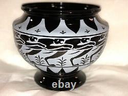 BLACK Panther from Pilgrim Art Glass by Kelsey Murphy Sand Carved Cameo Urn Vase