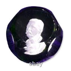 Baccarat Crystal Paperweight Theodore Roosevelt US President Sulphide Cameo