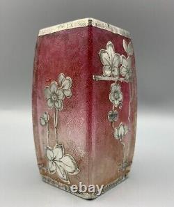 Baccarat Glass Crystal Vase Silver Overlay Ruby Fade Acid Cameo Japonisme