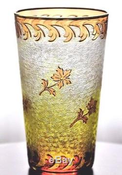Baccarat St Louis Gold Detail Amber Acid Etch Cameo Cut to Clear Glass 3