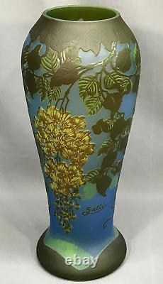 Beautiful 15 WISTERIA Cameo Art Glass Vase Marked Gallé decorative galle vtg