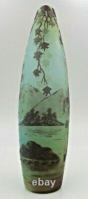 Beautiful Antique Art Nouveau DEVEZ France Cameo Glass Landscape Vase