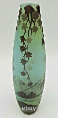 Beautiful Antique Art Nouveau DEVEZ France Cameo Glass Landscape Vase