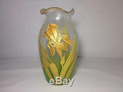 Beautiful Antique Mont Joye Gold Enameled Cameo Glass Vase
