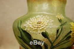 Beautiful French Cameo Mont Joye Acid Cut Heavy Enameled Flowered Vase C1900