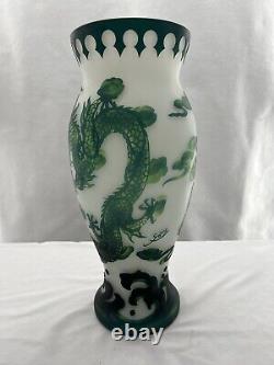 Beautiful Green Cameo Etched Dragon Floral Vase Free Shipping