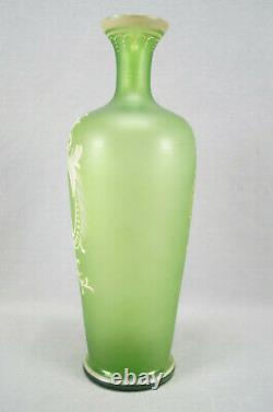 Bohemian Victorian Hand Enameled Florentine Cameo Art Portrait Green Glass Vase