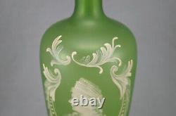 Bohemian Victorian Hand Enameled Florentine Cameo Art Portrait Green Glass Vase
