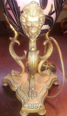 C1910 Bronze Daum Nancy E F Caldwell Art Nouveau French Cameo Glass Table Lamp