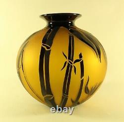 CORREIA Cameo Art Glass Bamboo Amber and Vase Signed Limited Ed 245/500 LE 2005
