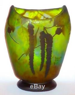 Ca. 1900 Nouveau Daum Floral Cameo Art Glass Etched Vase Wisteria