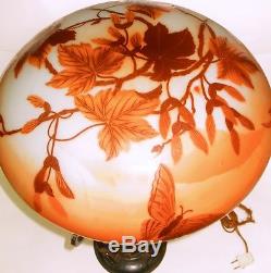 Ca. 1910 Arts & Crafts Iron Lamp withLarge Butterfly Loetz Cameo Glass Shade