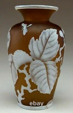 Cameo Art Glass Amber Vase