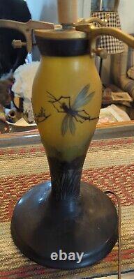 Cameo Art Glass Galle Signed Lamp Base ONLY with Brass Shade Holder