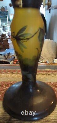 Cameo Art Glass Galle Signed Lamp Base ONLY with Brass Shade Holder