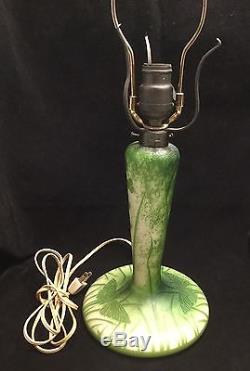 Cameo Art Glass, Nancto, Table Lamp-Art Nouveau-Green & White-Butterflies. #130