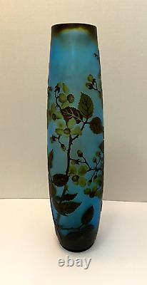 Cameo Art Glass Vase Tourquoise Blue Flowers 15 Inches Tall