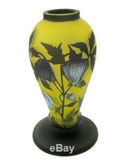 Cameo Art Glass Vase with Flowers 8 Inch Signed Galle Tip