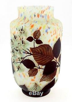 Cameo Glass Art Nouveau Daum Nancy Vase with Flowers 10 Inch Tall