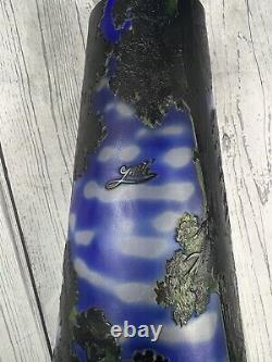 Cameo Glass Blue Green Black EMILE GALLE ART GLASS VASE WithTREES/sky