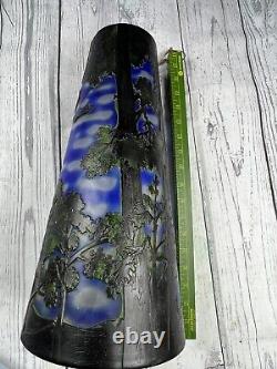 Cameo Glass Blue Green Black EMILE GALLE ART GLASS VASE WithTREES/sky