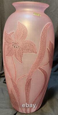 Cameo Glass Case Art Nouveau Vase Lily Pink Purple Etched Frosted 13