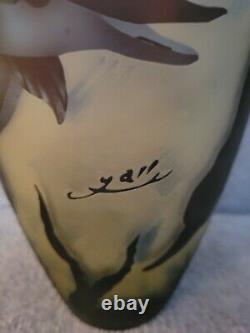 Cameo Glass Dolphin Galle style Vase signed Galle 14 approximately