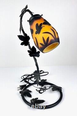 Cameo Glass Galle Style Tabletop Lamp Butterfly Pattern Art Deco
