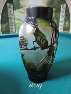 Cameo Glass Hand Painted Birds And Foliage 8 1/2 X 4 Galle Style Vase