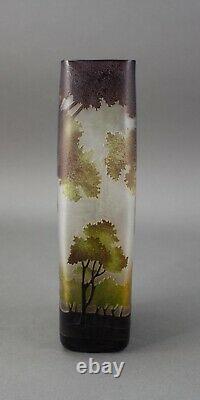Cameo Vintage French Studio Art Glass Vase Etched Carved Layered Forest Trees