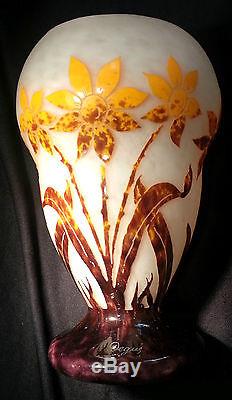 Cameo art glass french degue acid etch vase art nouveau hand carve floral motive